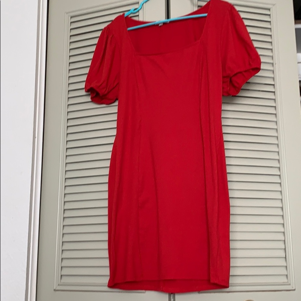 Red BodyCon Dress with Puff Sleeves